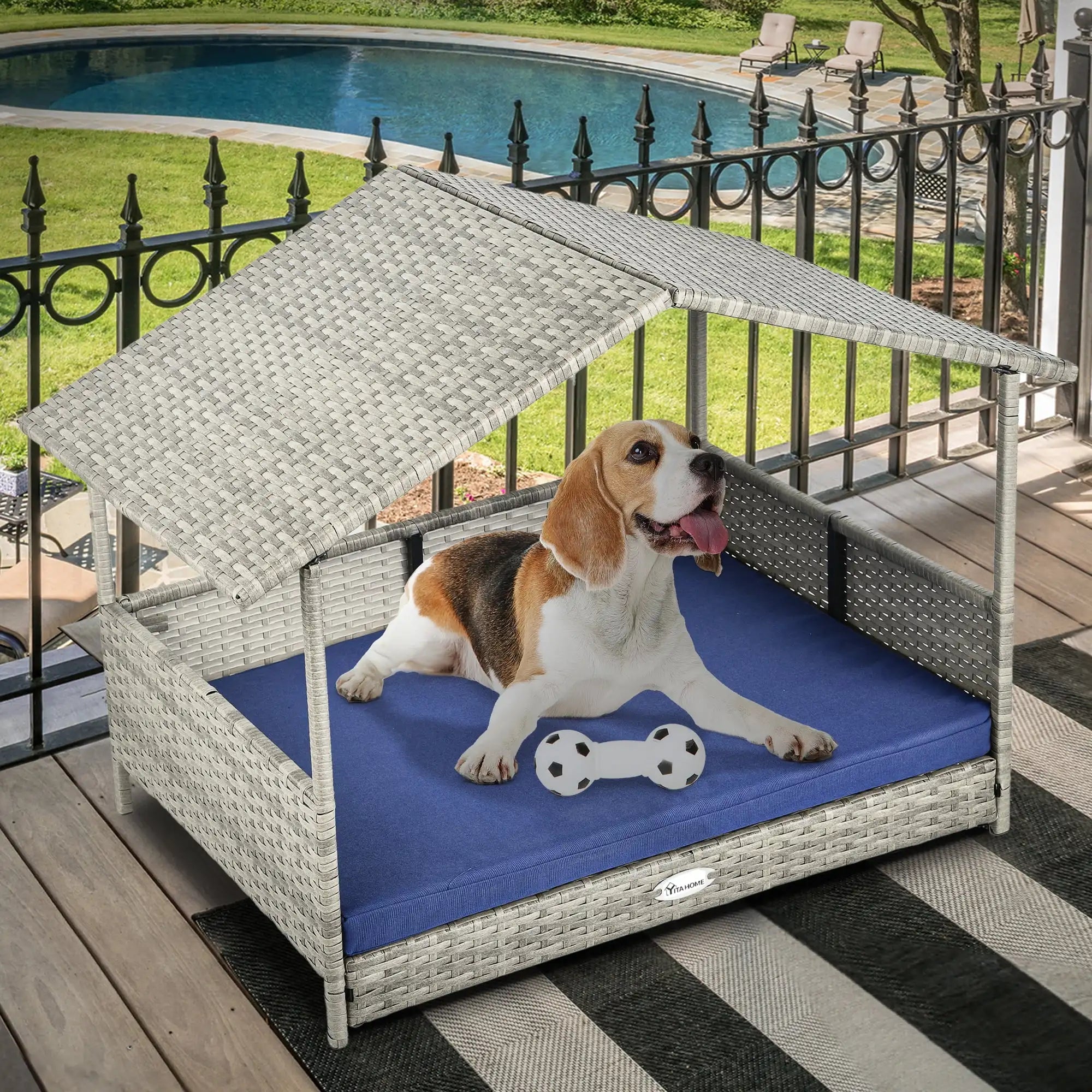 Rattan Elevated Water-Resistant Dog Bed w/Canopy