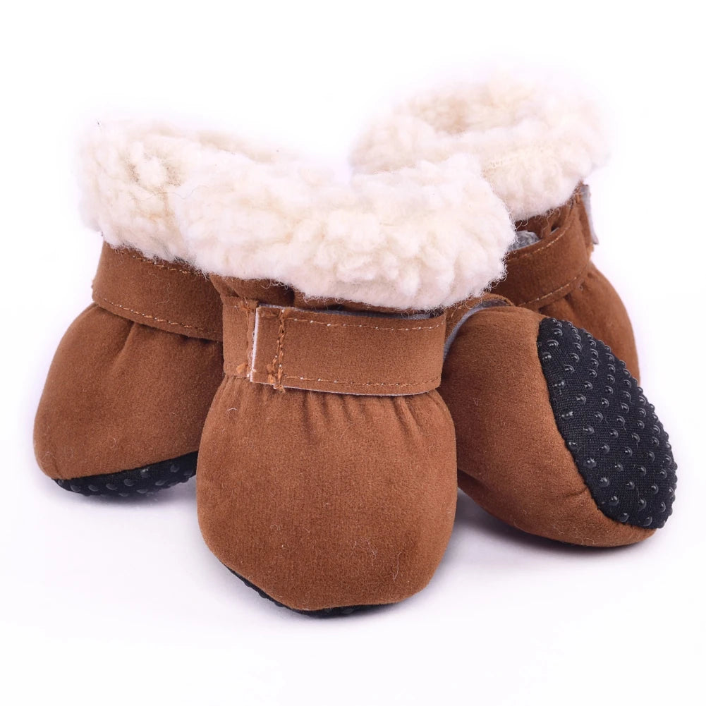 4PC Set Warm Plush Dog Shoes