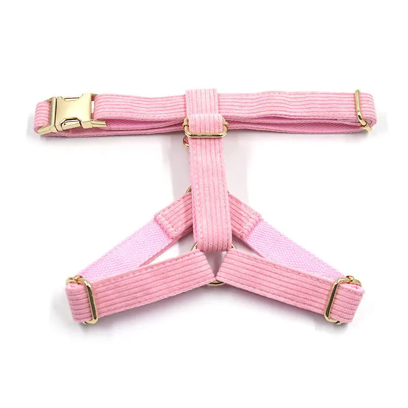 Fashion Corduroy Dog Harness w/Gold Metal Buckle