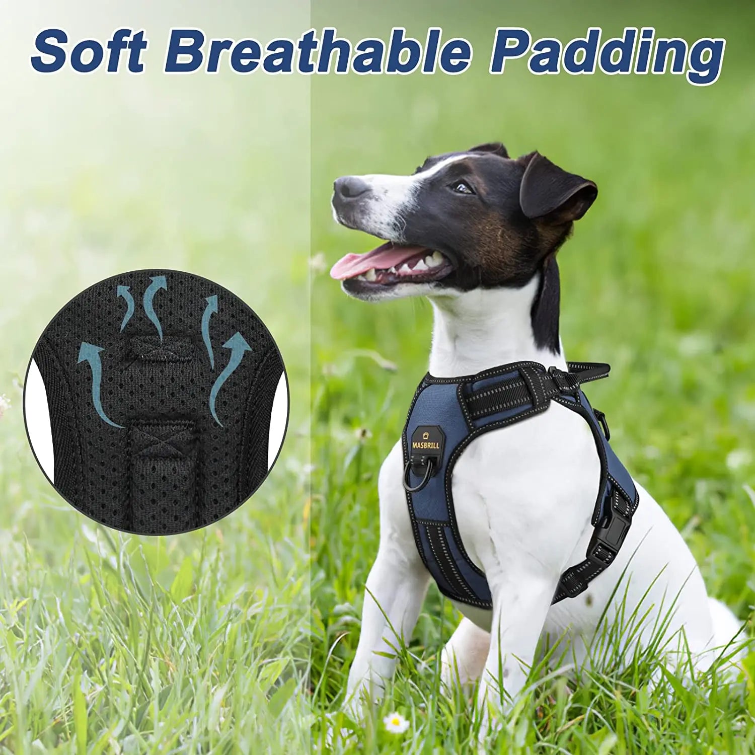 No-Pull Nylon Adjustable Reflective Dog Vest Harness w/ 2 Metal Leash Hooks