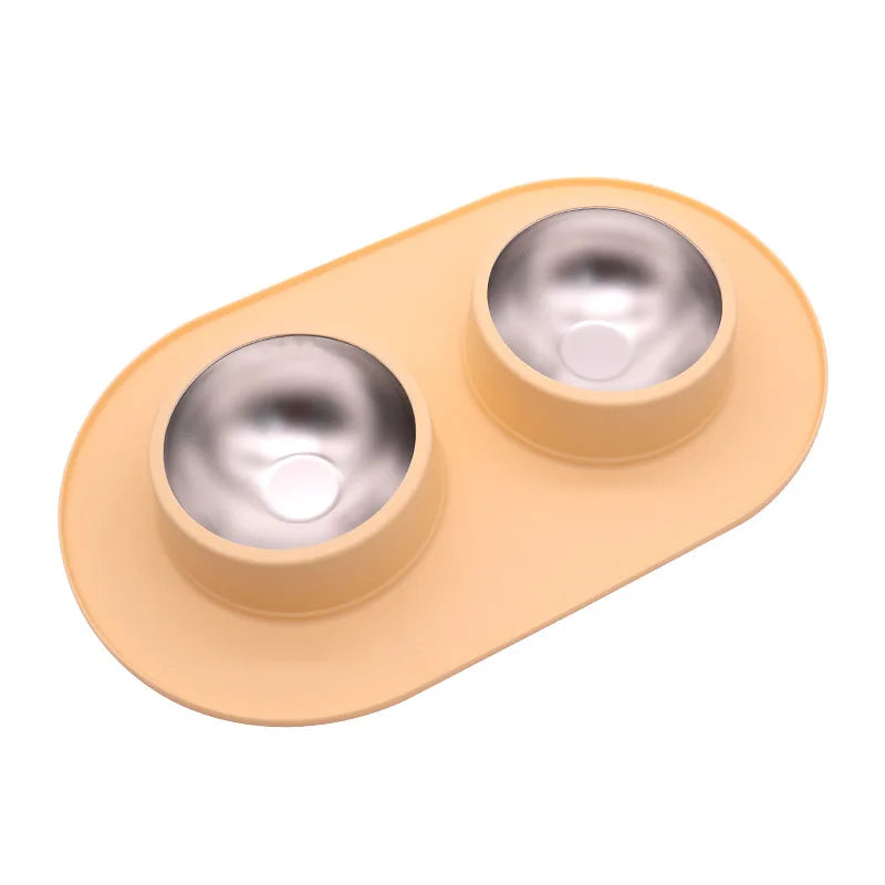 Double Stainless Steel Pet Bowls w/Anti-Slip Silicone Mat