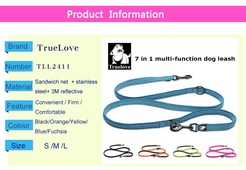 7-in-1  Multi-Purpose Reflective Dog Leash