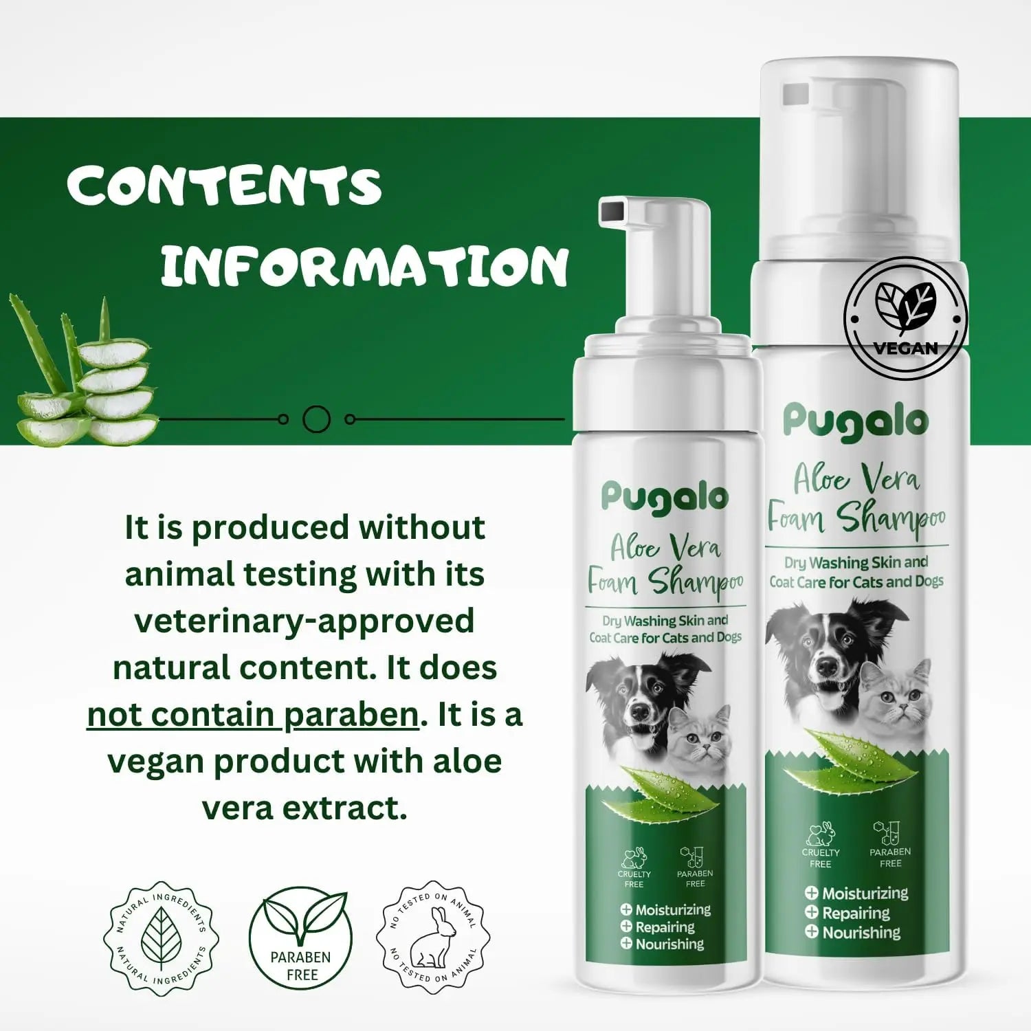 Waterless No-Rinse Aloe Vera Foam Pet Shampoo
