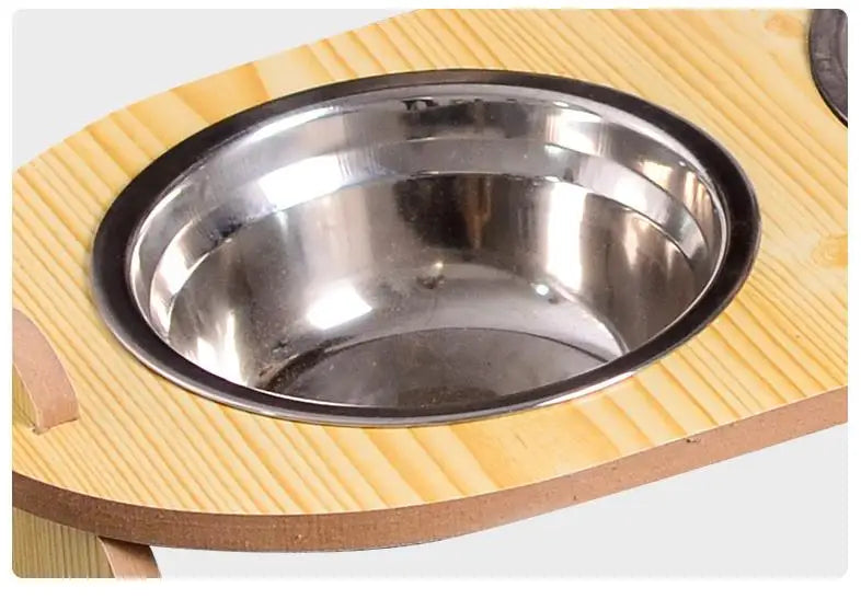 Elevated Neck Protector Wooden Bowl Rack for Small Pets