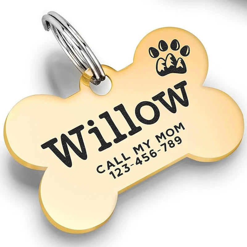 Engraved Stainless Steel Bone-Shaped Dog Collar ID Tag