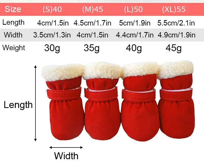 4PC Set Warm Plush Dog Shoes