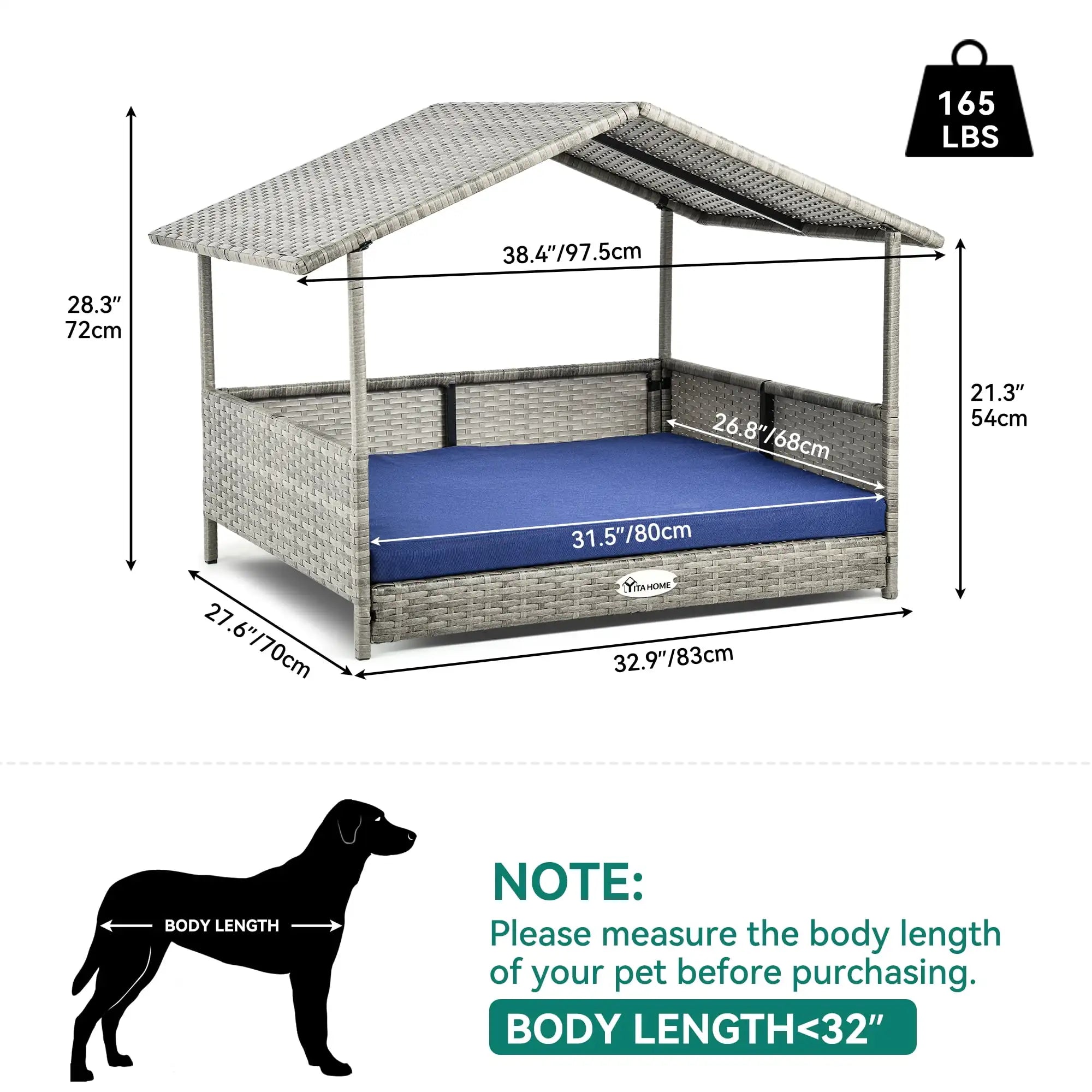 Rattan Elevated Water-Resistant Dog Bed w/Canopy