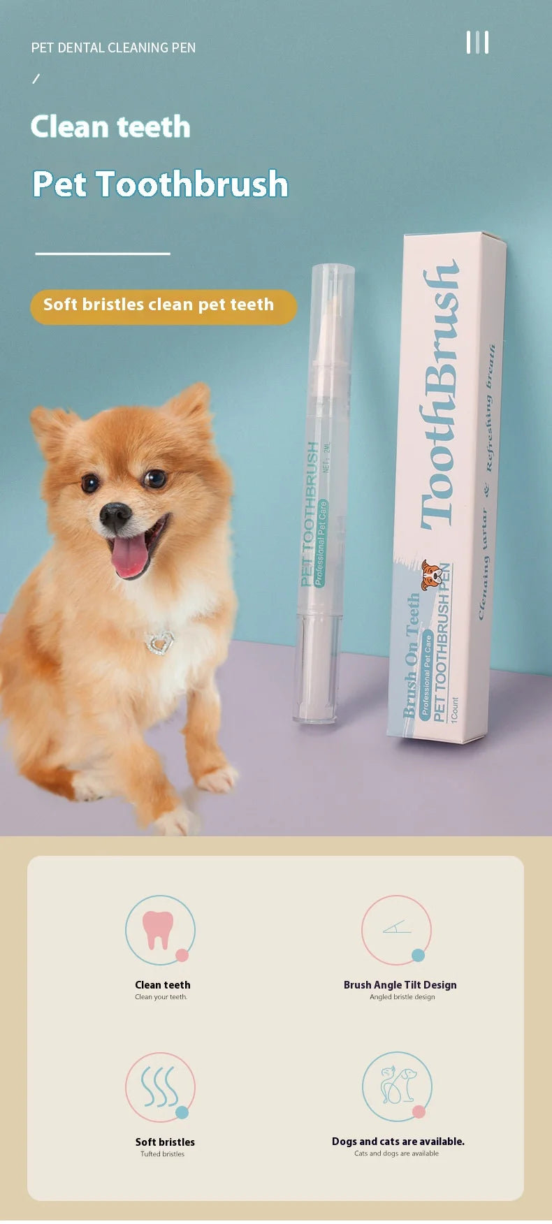 Integrated Pet Toothbrush Cleaning Pen