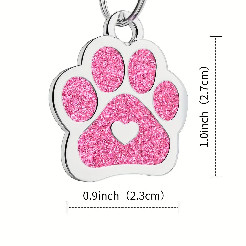2PC Custom Engraved Cute Glitter Dog Paw ID Tags
