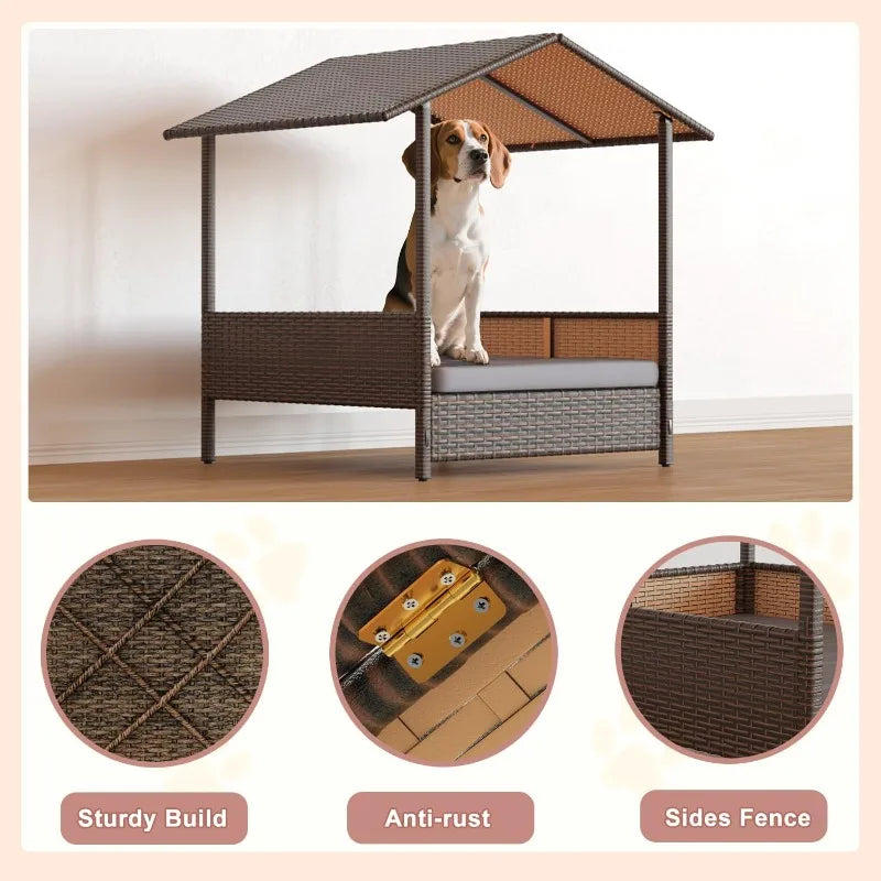 Indoor-Outdoor Rattan Dog Bed w/Canopy