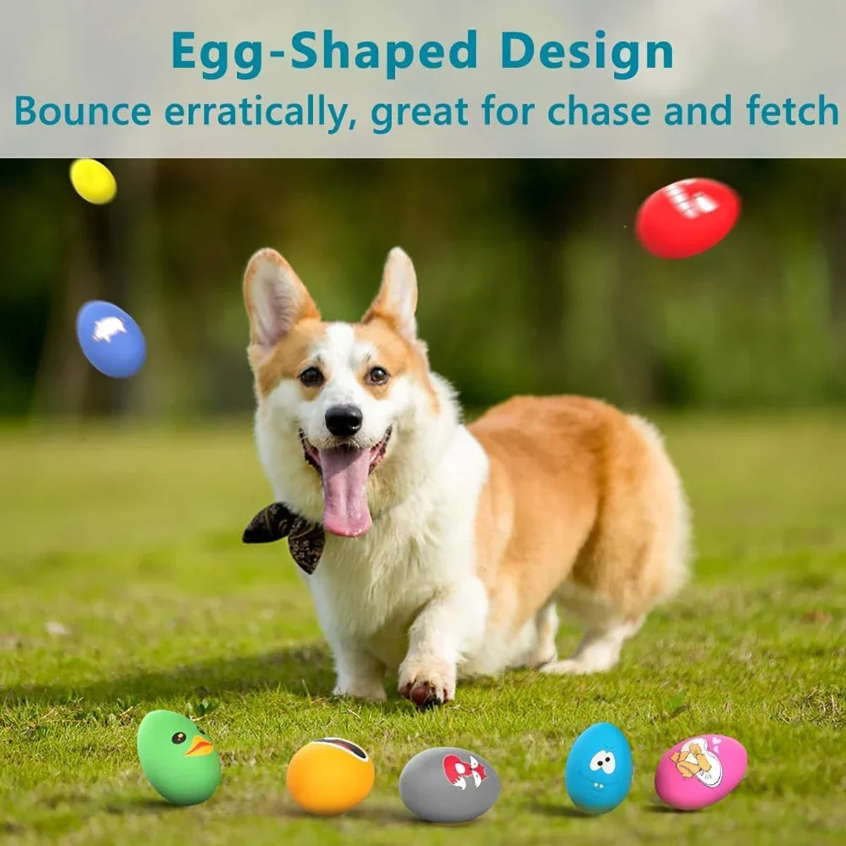 8PC Set Egg-Shaped Squeaky Dog Fetch Toys