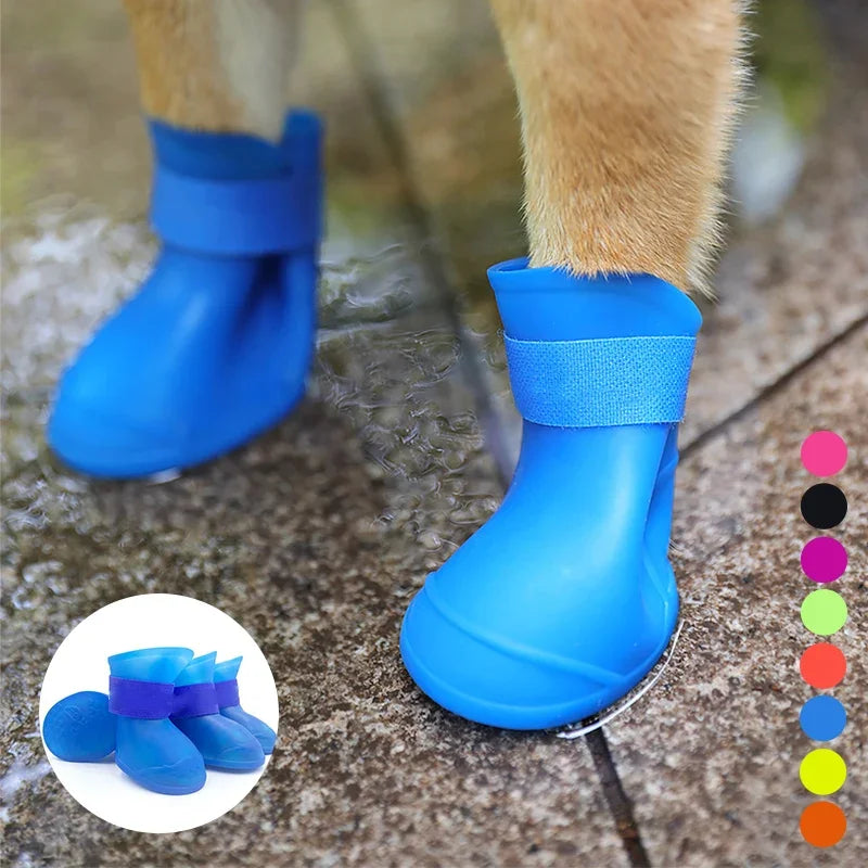 4PC Set Waterproof Anti-Slip Rubber Pet Rain Boots