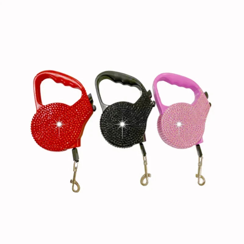 Rhinestone Pet Traction Leash & Bone Shaped Bag Dispenser