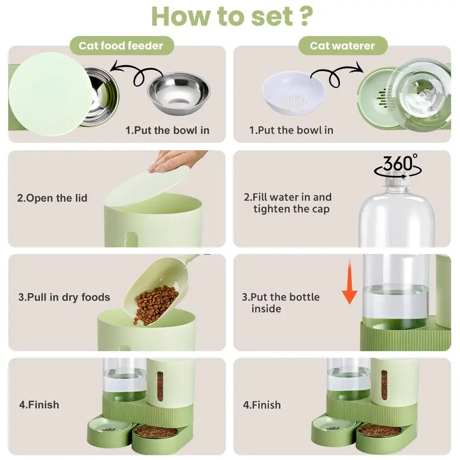 Automatic Pet Gravity Water Dispenser & Food Feeder Set