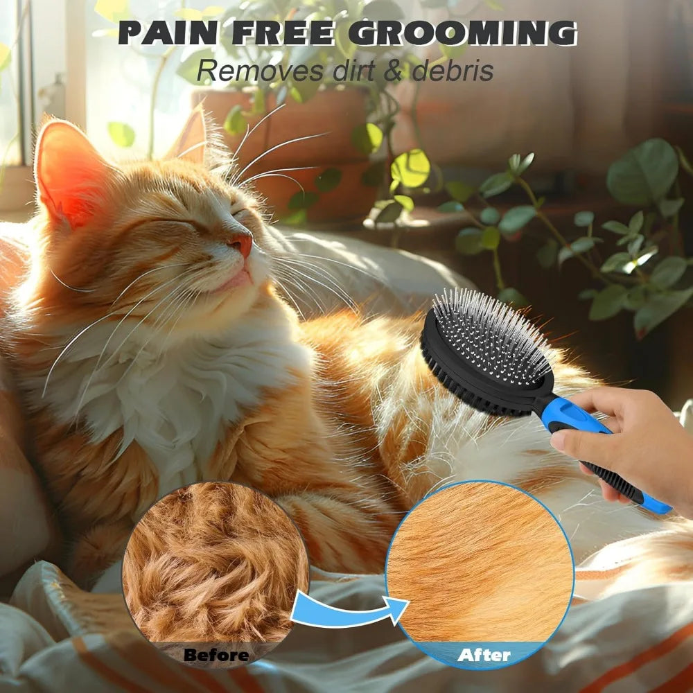 2PC Double-Sided Pet Grooming Brush & Bath Brush Set