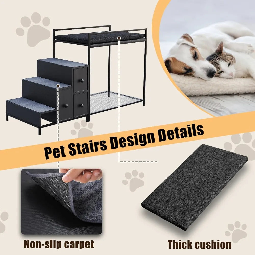 Pet Bunk Bed w/Stairs & Storage