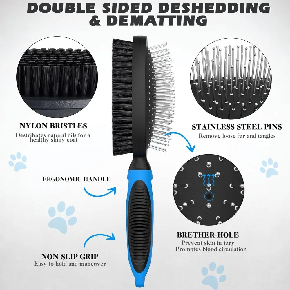 2PC Double-Sided Pet Grooming Brush & Bath Brush Set