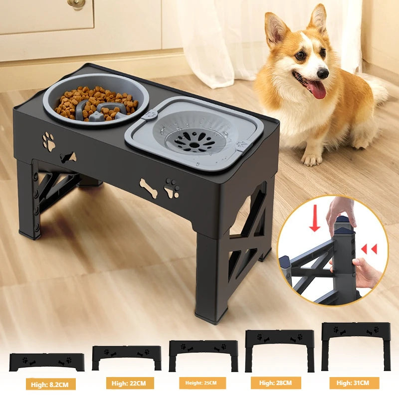 Stainless Steel 3-In-1 Adjustable Elevated Dog Feeding Station