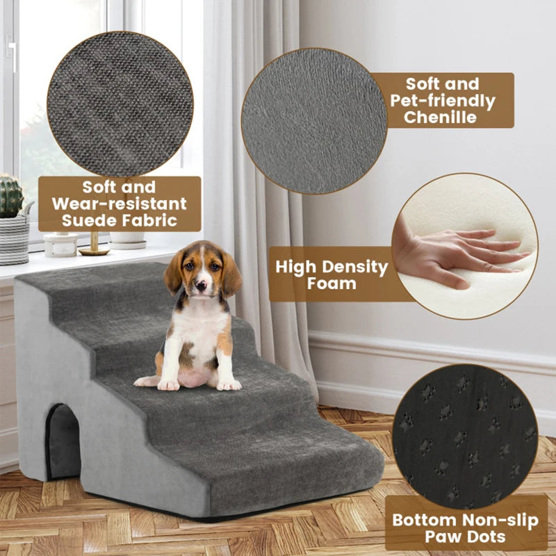 Extra-Wide 4-Tier High-Density Foam Pet Stairs