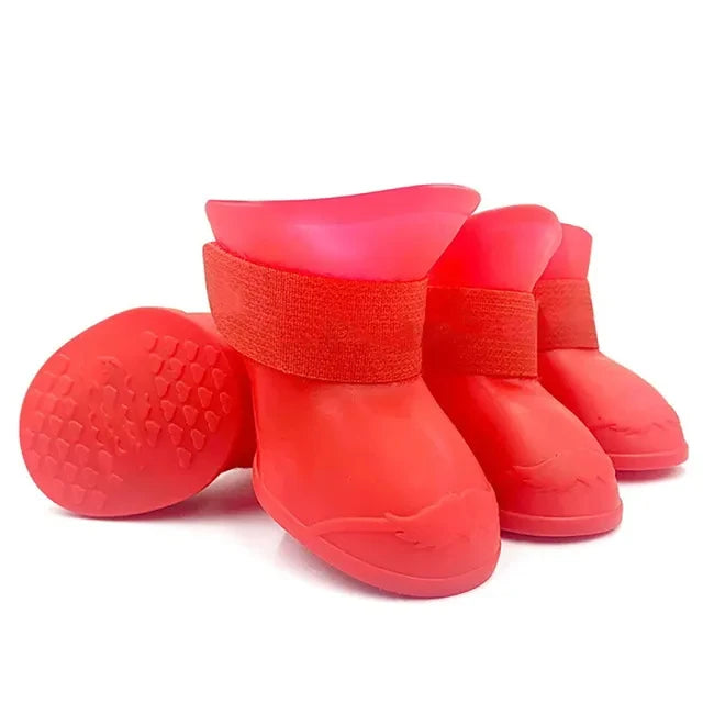 4PC Set Waterproof Anti-Slip Rubber Pet Rain Boots