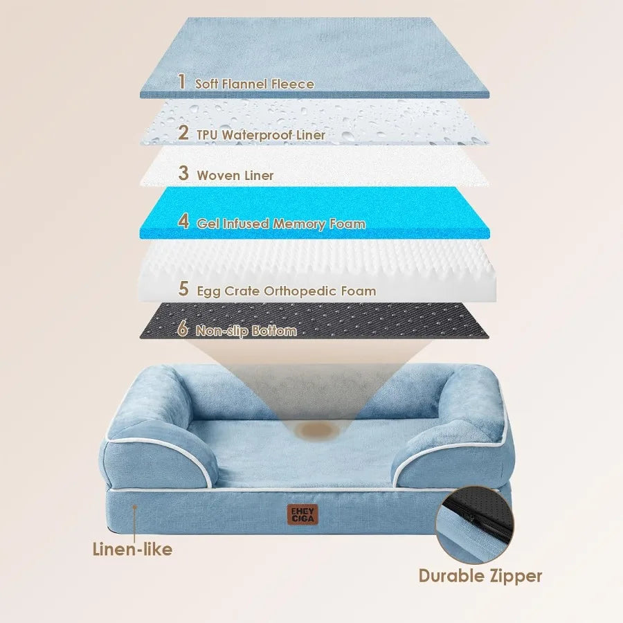 Orthopedic Pet Bed w/Waterproof Memory Foam & Supportive Egg-Crate Design