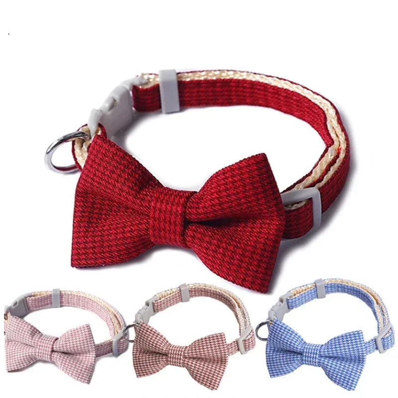 Adjustable Plaid Bow Pet Collar