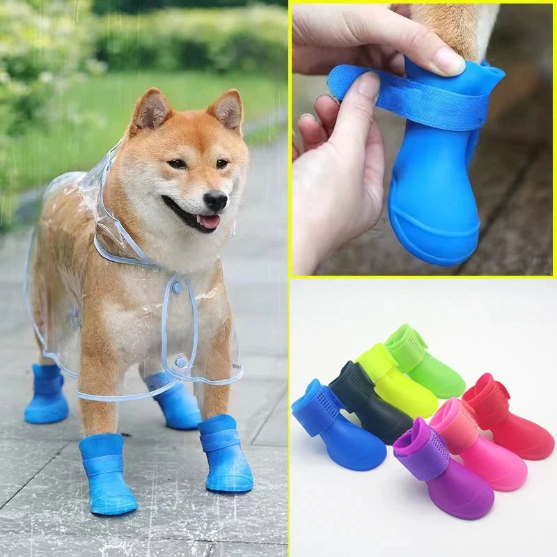 4PC Set Waterproof Anti-Slip Rubber Pet Rain Boots
