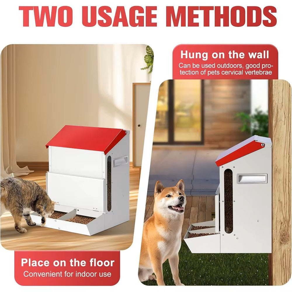 Large Galvanized Dry Pet Food Dispenser w/Dual Gravity Bowls