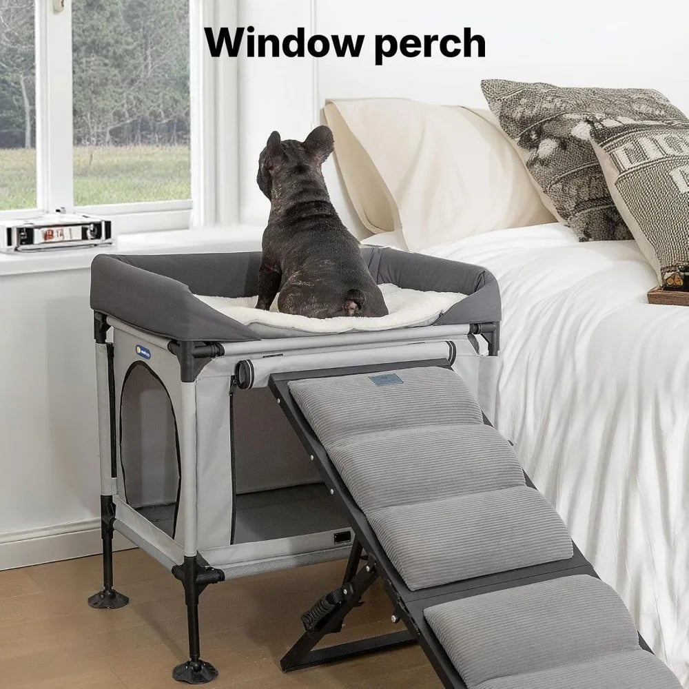 2-Tier Elevated Pet Bunk Bed w/Window Perch