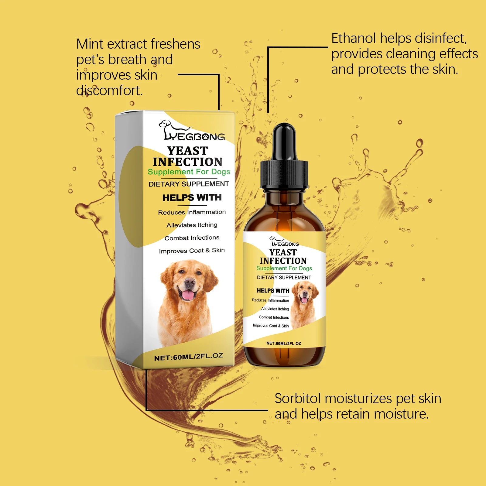 Natural Anti-Inflammatory Pet Yeast Infection Herbal Supplement Drops
