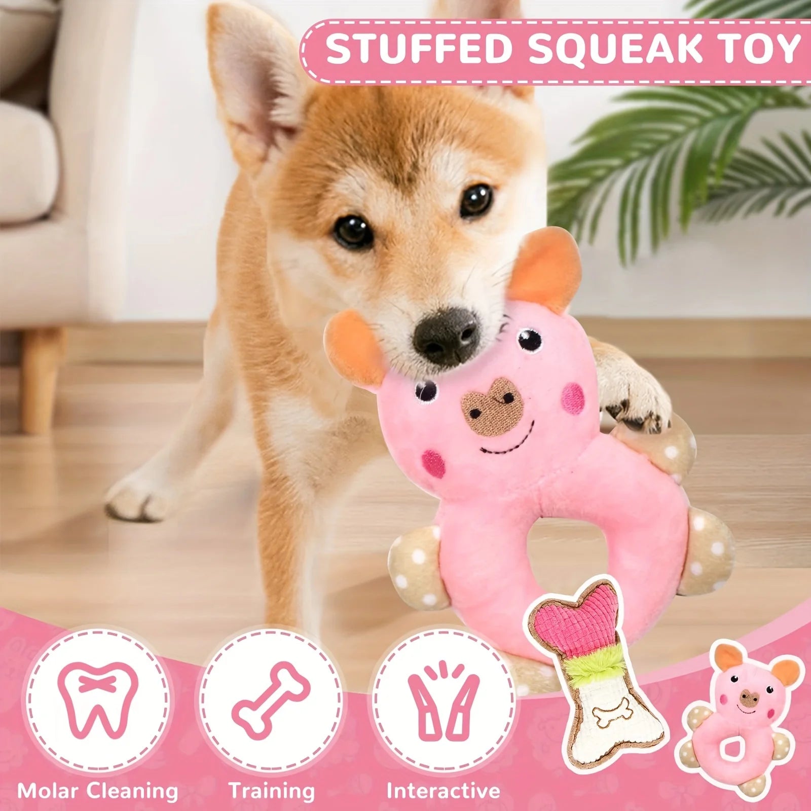 6PC Cute Pink Puppy Chew Toys
