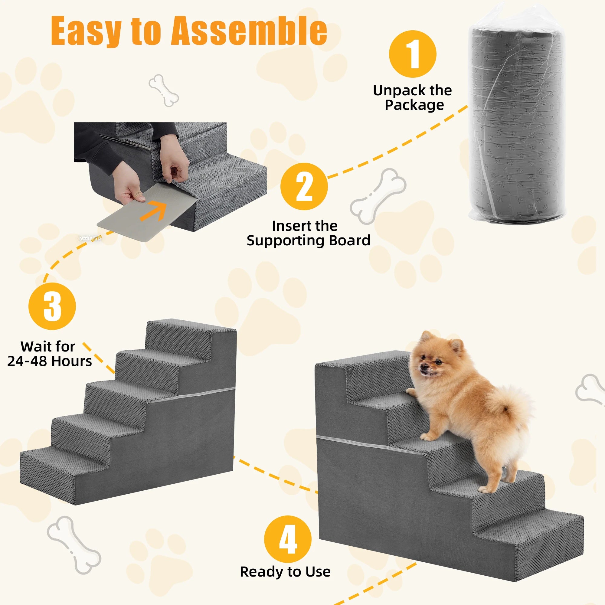 JHK Right Angled Non-Slip Foam Dog Stairs