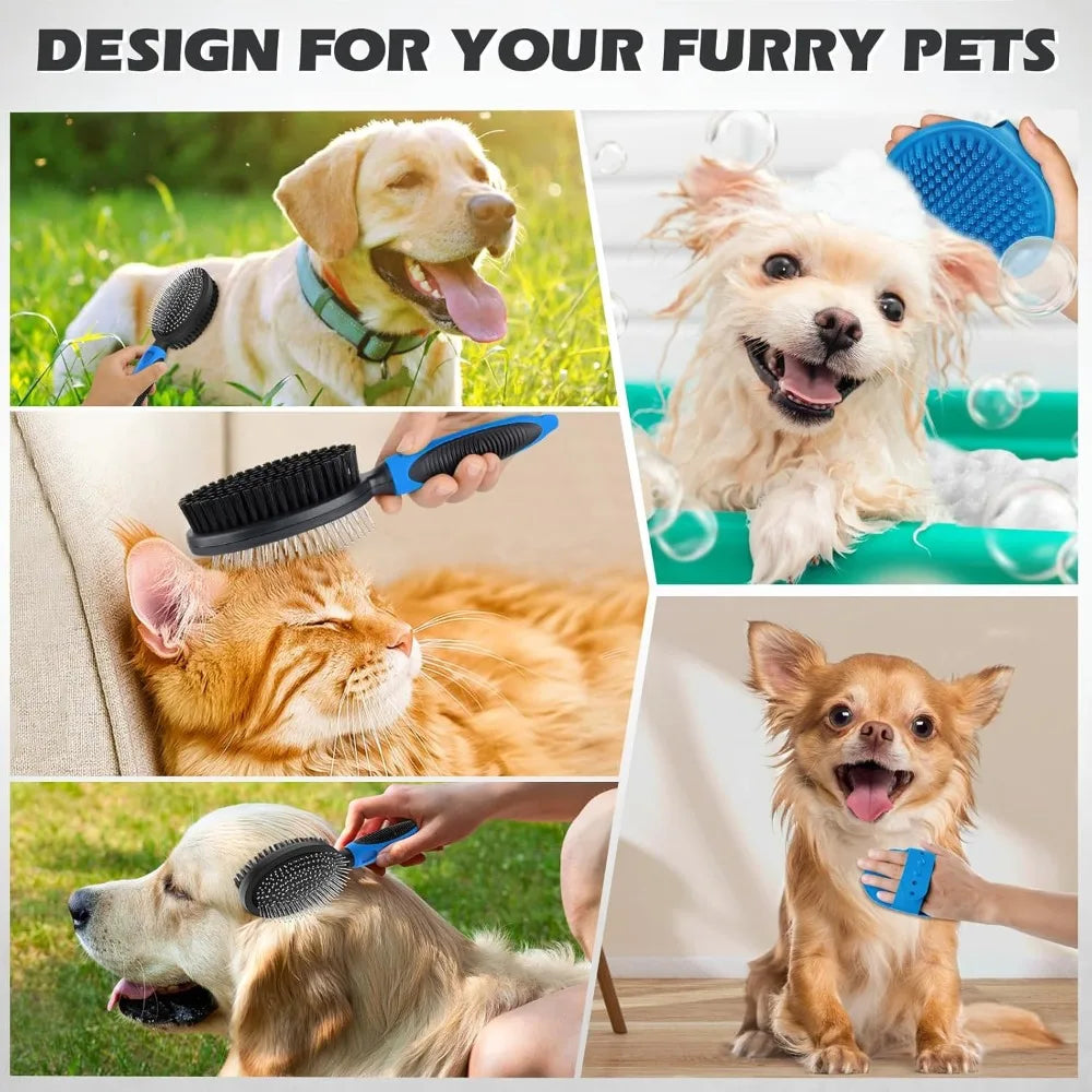 2PC Double-Sided Pet Grooming Brush & Bath Brush Set