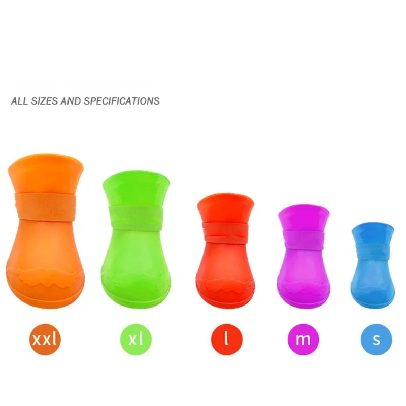 4PC Set Waterproof Anti-Slip Rubber Pet Rain Boots