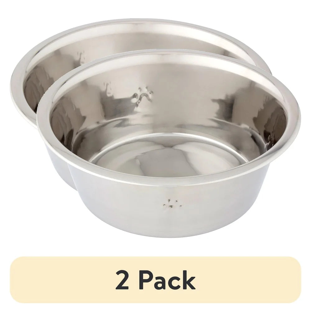 2 Pack High Gloss Stainless Steel Dog Bowls
