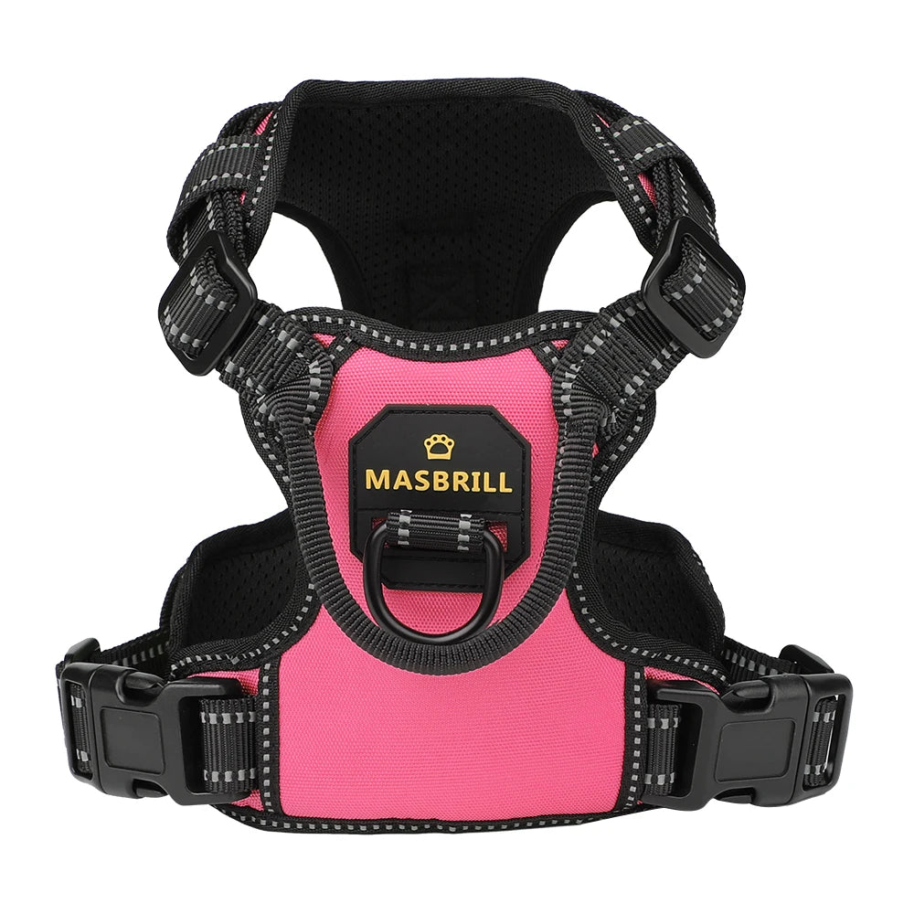 No-Pull Nylon Adjustable Reflective Dog Vest Harness w/ 2 Metal Leash Hooks