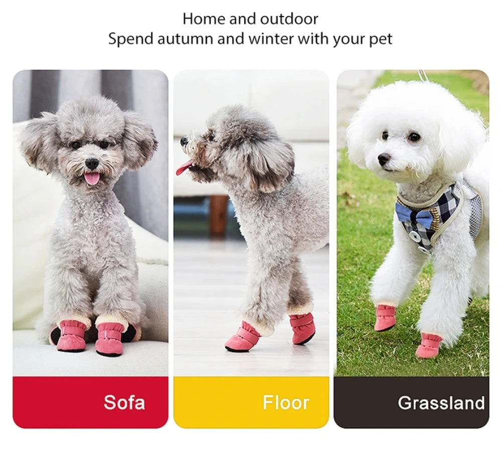 4PC Set Warm Plush Dog Shoes