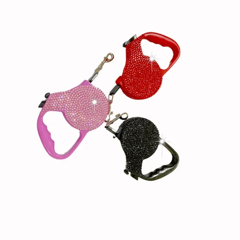 Rhinestone Pet Traction Leash & Bone Shaped Bag Dispenser