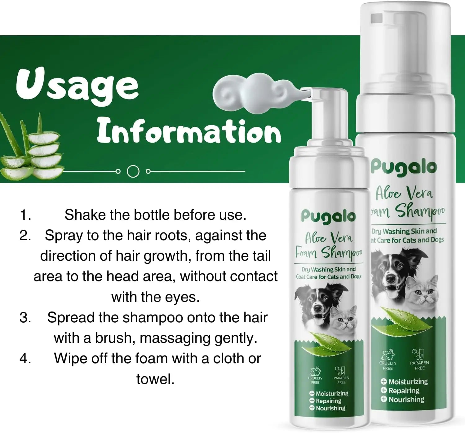 Waterless No-Rinse Aloe Vera Foam Pet Shampoo