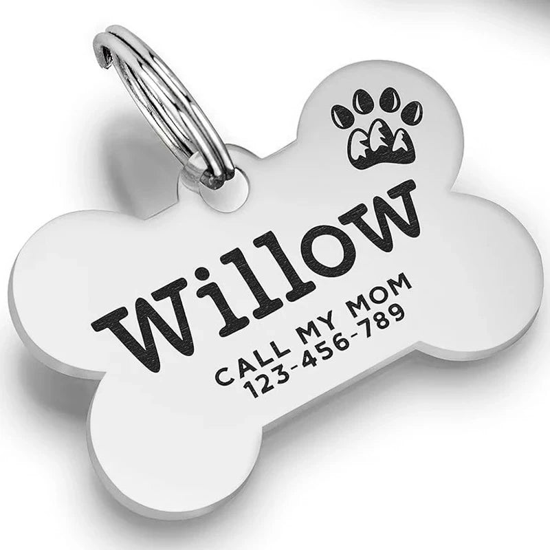 Engraved Stainless Steel Bone-Shaped Dog Collar ID Tag