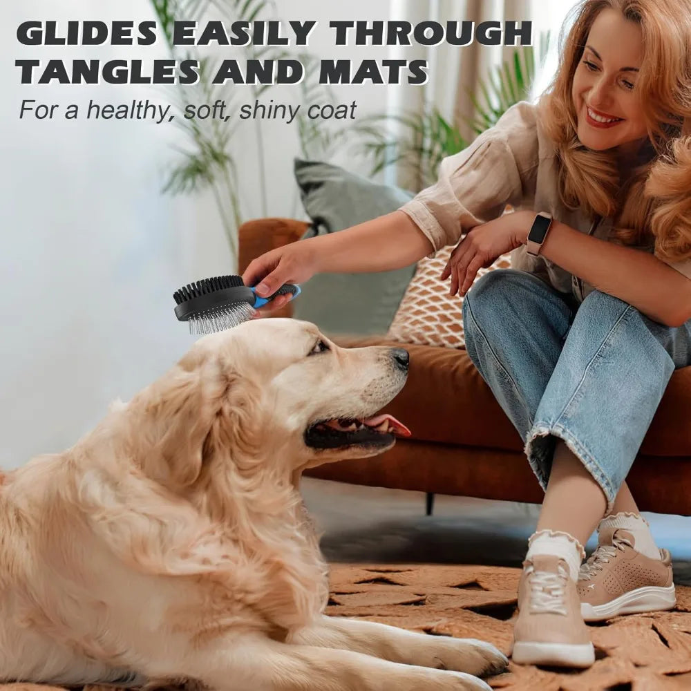 2PC Double-Sided Pet Grooming Brush & Bath Brush Set