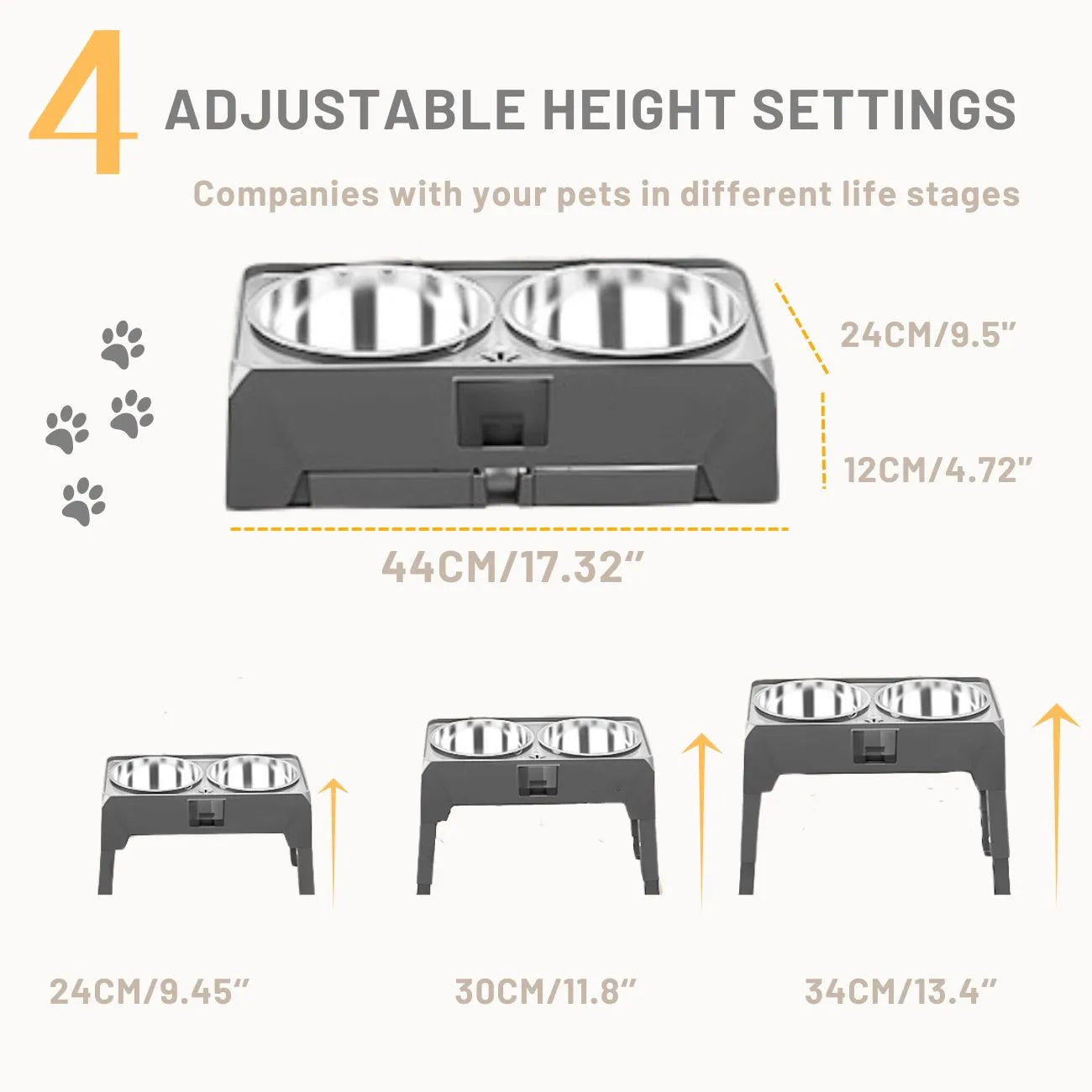 2-in-1 Adjustable Raised Pet Feeder W/Double Stainless Steel Bowls