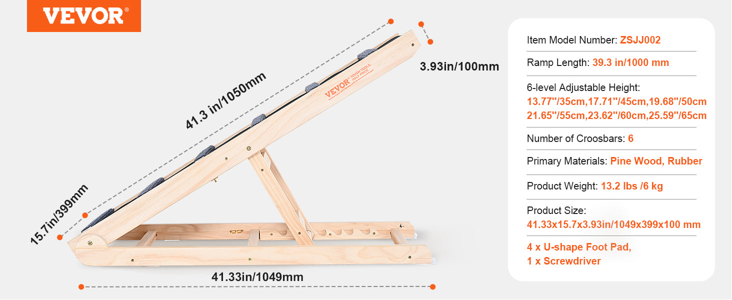 Anti-Slip 5-Level Adjustable Wooden Pet Ramp